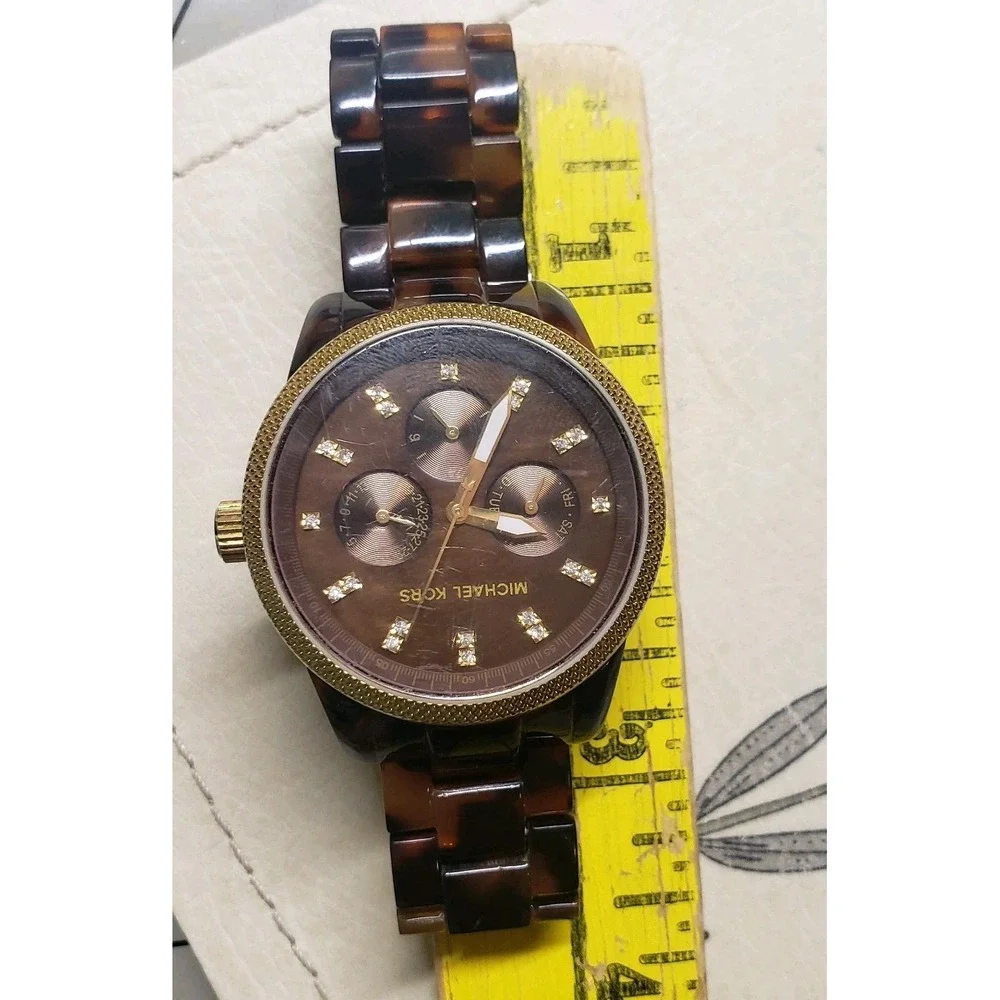 Michael Kors Watch Jet Set Tortoise Shell Ladies Brown Jewelry Swarovski Crystal